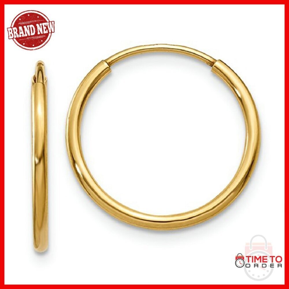 14k Gold Endless Hoop Earrings 16mm 1.25mm Tube